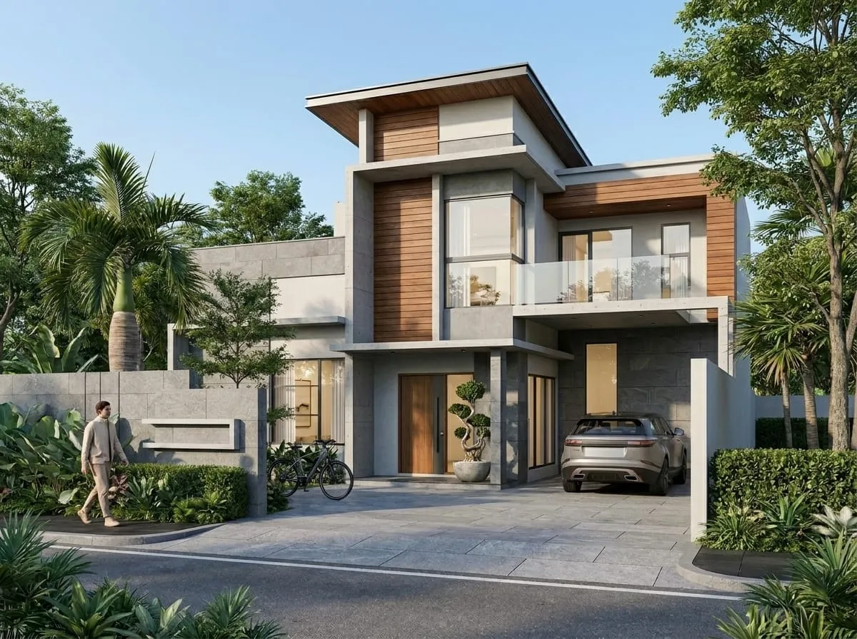 Contoh desain 3D rumah dua lantai, nomor 2