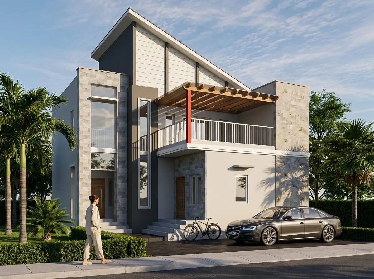 Contoh desain 3D rumah dua lantai, nomor 3